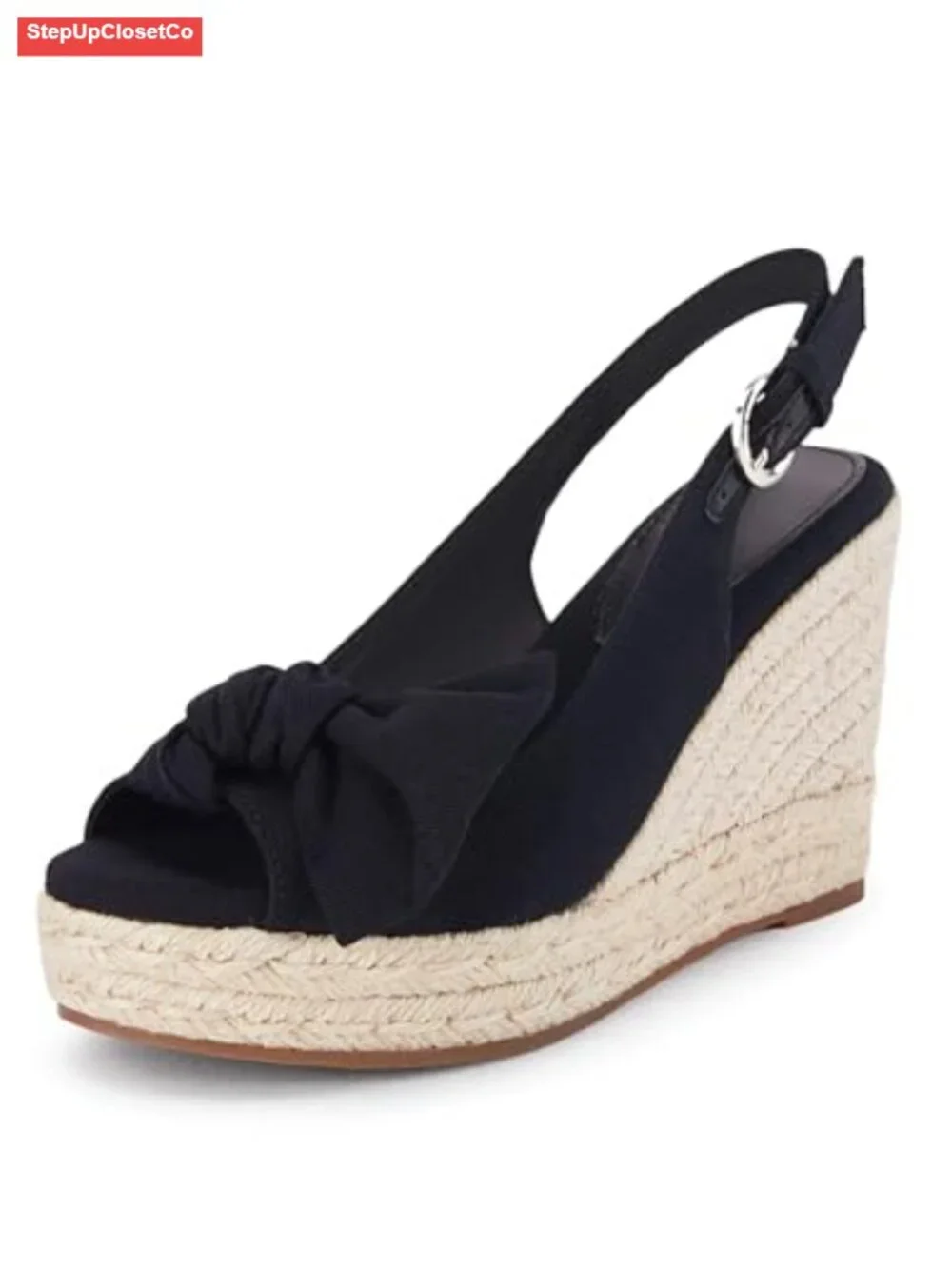 Women's Peep Toe Wedges Heels Slingback Espadrille Platform Sandals with Bowknot